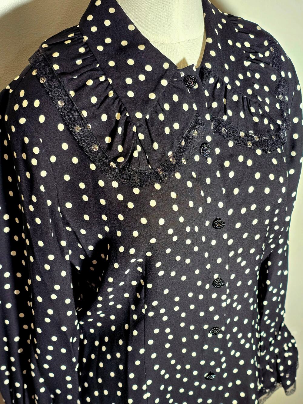The Kooples Size 1 Medium Dots Lace Ruffle Blouse Black White NWT $375